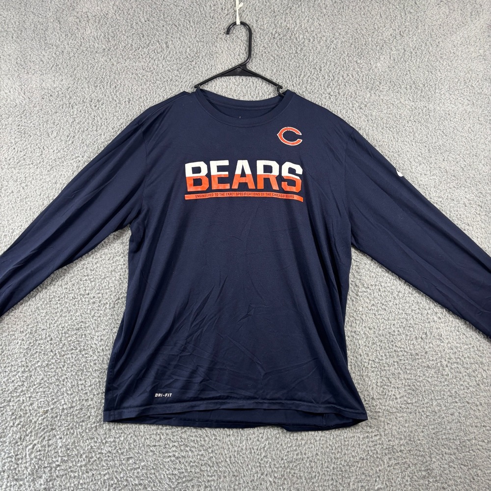 Nike Chicago Bears NFL Training‎ Dri-FIT Long Sleeve Shirt Mens XL Navy Blue